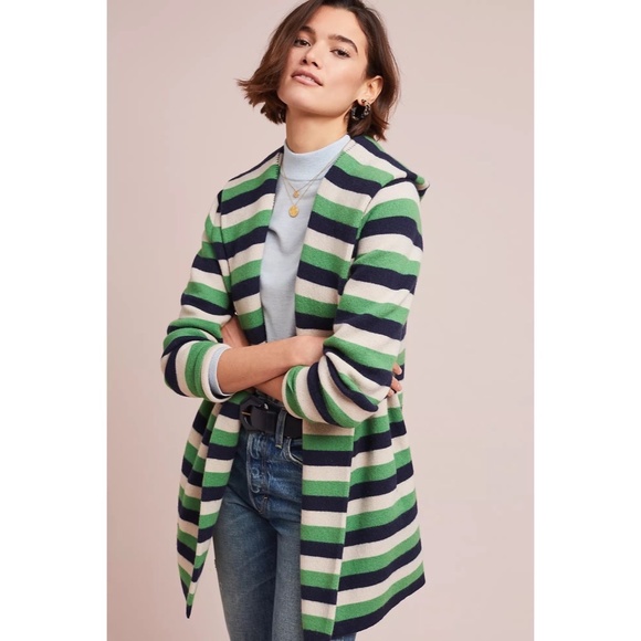 Anthropologie Jackets & Blazers - Anthropologie FIELD FLOWER Regina Striped Sweater Coat Navy & Green Wool ~ Med